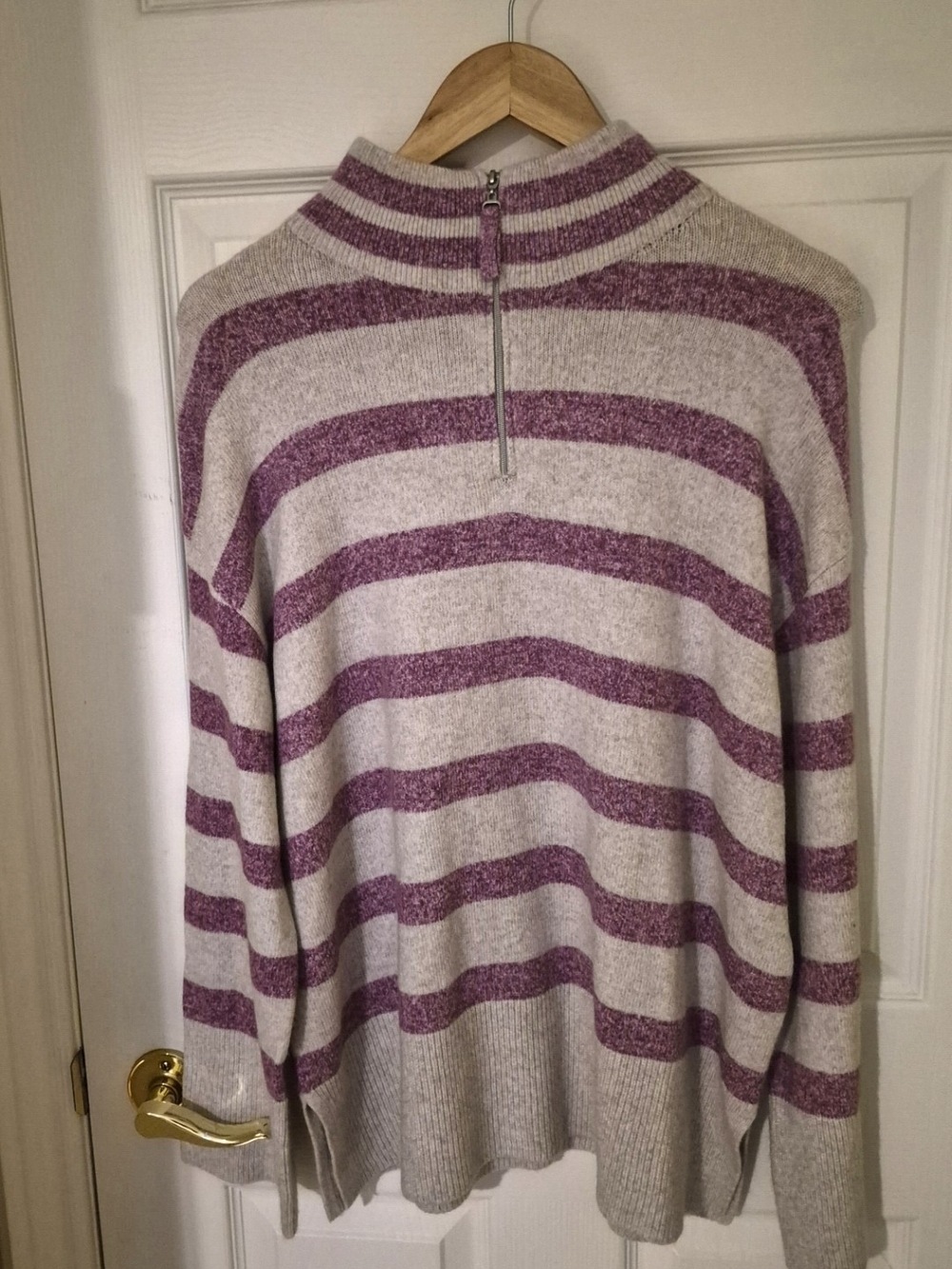 Olsen Cora Striped Half Zip Sweater -Women’s Cream Purple XLG
